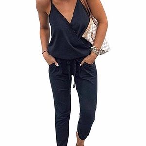 V neck casual jumpsuit